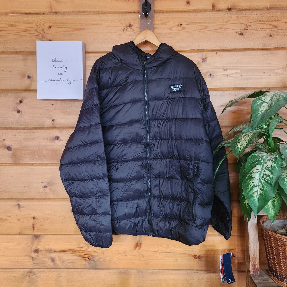 Reebok NWT Hooded Puffer Quilted Jacket Black Coat Glacier Shield Plus Size 3 X